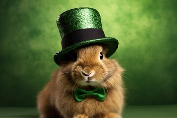 Adorable bunny rabbit dressed for Saint Patrick's Day