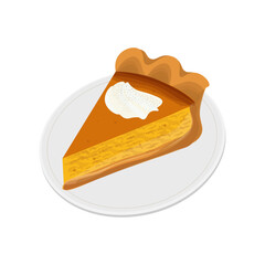 Slice of pumpkin pie or custard pie vector illustration logo