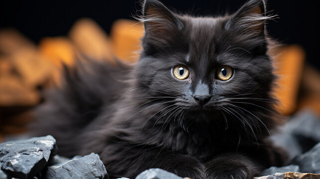 black and white cat HD 8K wallpaper Stock Photographic Image 