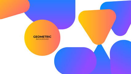 Geometric background with squares, triangles, circles. Shapes harmoniously interact, creating visually striking design for digital designs, presentations, website banners. vector illustration