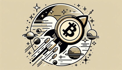 Fototapeta premium An illustration of Bitcoin coins traveling through space - Generative AI