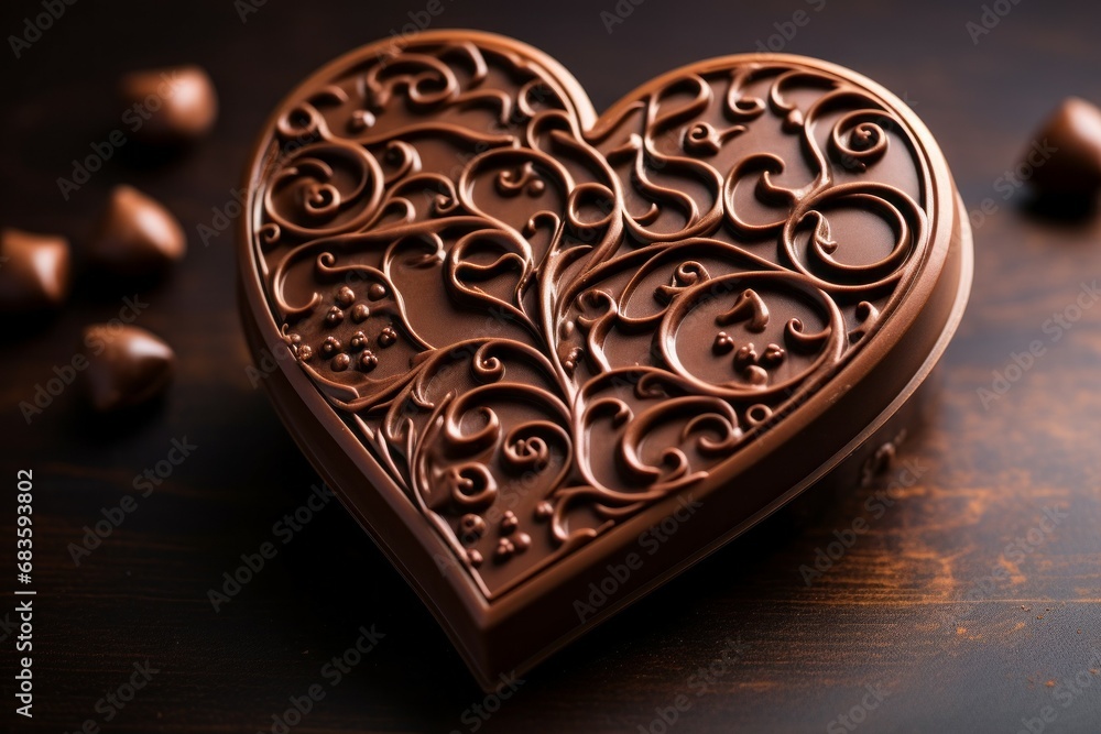 Poster chocolate in the shape of a heart. background with selective focus and copy space