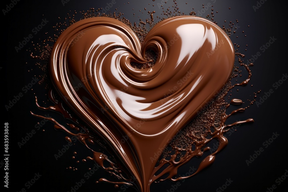 Aufkleber melted chocolate in the shape of a heart on a dark background with selective focus and copy space