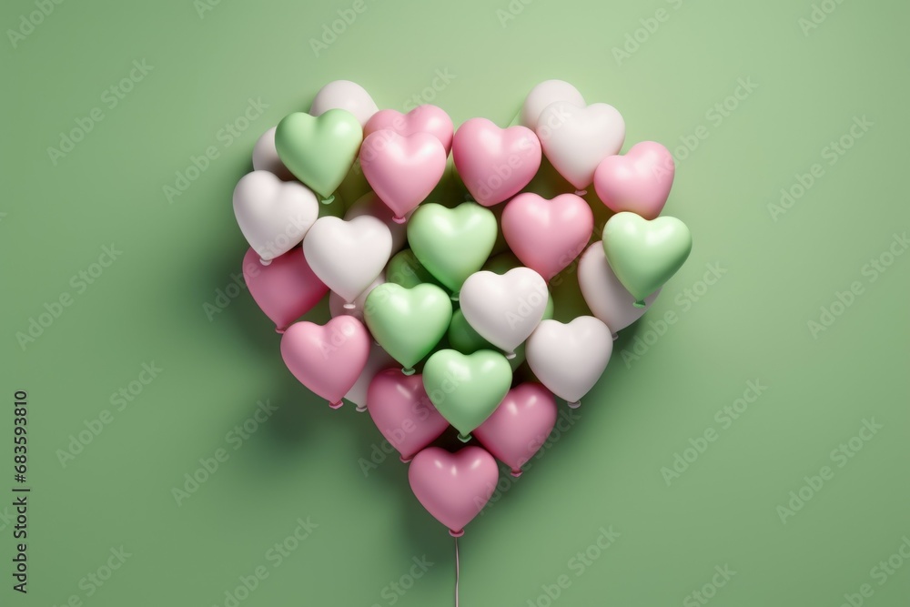 Poster inflatable balloons form a composition in the shape of a heart. background with selective focus and 