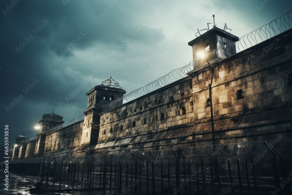 Poster old prison. background with selective focus and copy space