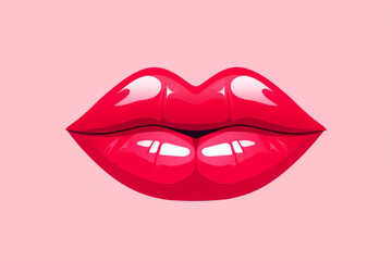 Illustrated pair of lips isolated on pink background, cartoon, shiny