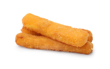Tasty fried mozzarella sticks isolated on white