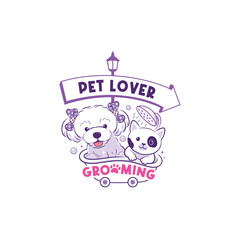 Grooming cute pet logo, Pet salon vector