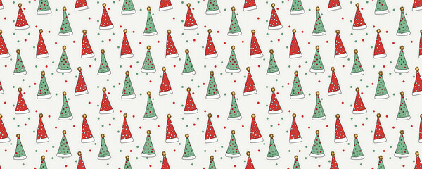 Fototapeta na wymiar beautiful Christmas or New Year pattern with drawings of Santa Claus hats on a white background