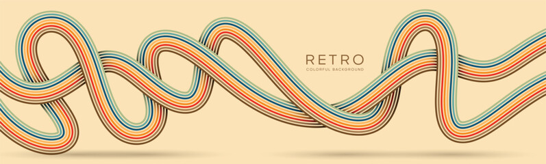 Wavy lines background in 1970s Retro Hippie style. Vector files are suitable for wall wallpaper, car warp and textiles