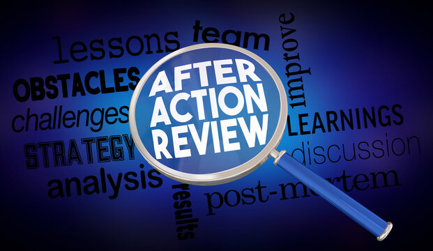 AAR After Action Review Process Magnifying Glass Improvement Results 3d Illustration