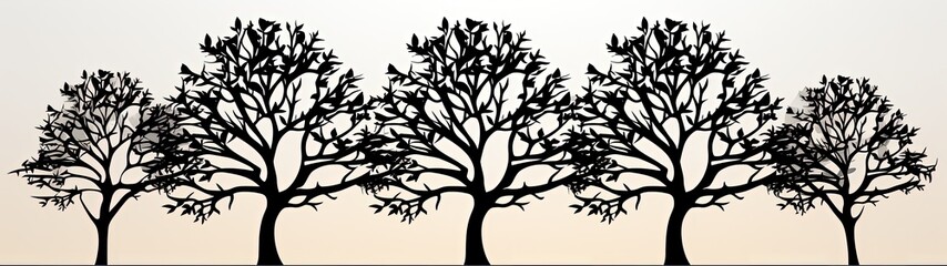 Abstract Black Trees Vector Illustration on Beige Background