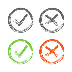 check mark and cross with brush style vector stock