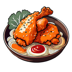 grilled chicken with vegetables, Korean food, illustration