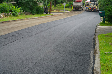 close up on new paved residential street 