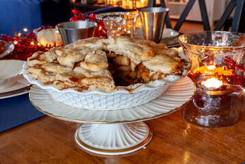 Homemade gourmet apple pie on a holiday table
