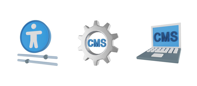 3d accessibility, cms management, cms system. Content management system 3d icon illustration pack. High quality render