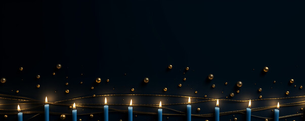 Flaming blue candles at night on dark background with stars and lights. Candles in Christian church...