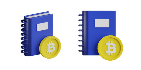 3d bitcoin ledger. Cryptocurrency 3d icon illustration. High quality render. Transparent background
