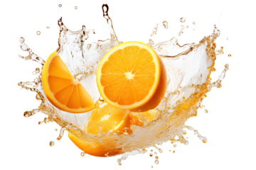 powerful explosion of splash orange water, white lighting on white isolated background