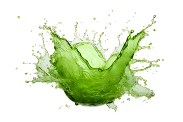 powerful explosion of splash green water, white lighting on white isolated background