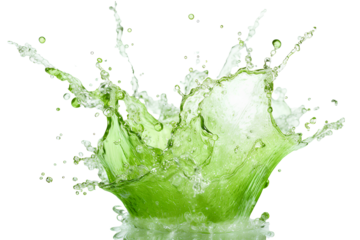 powerful explosion of splash green water, white lighting on white isolated background