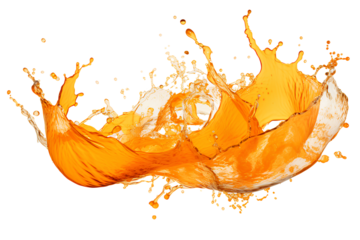 powerful explosion of splash orange water, white lighting on white isolated background