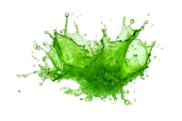 powerful explosion of splash green water, white lighting on white isolated background