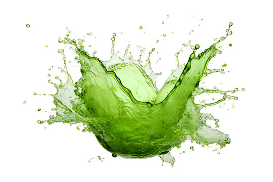 powerful explosion of splash green water, white lighting on white isolated background