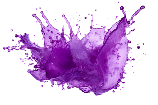 powerful explosion of splash purple water, white lighting on white isolated background