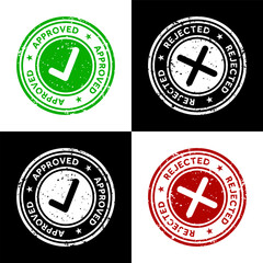 Approved and rejected rubber stamps set of two
