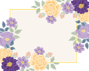 Hand Drawn Purple and Yellow Rose Flower Border