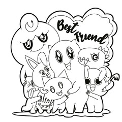 Hand-drawn illustrations, monsters doodle, Hand Drawn cartoon monster illustration,Cartoon crowd doodle hand-drawn Doodle style.black and white stripes coloring  book.