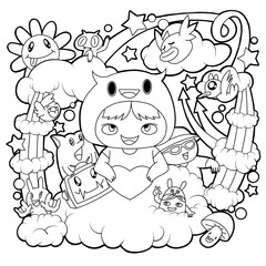 Hand-drawn illustrations, monsters doodle, Hand Drawn cartoon monster illustration,Cartoon crowd doodle hand-drawn Doodle style.black and white stripes coloring  book.