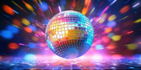 Obraz premium disco ball is with flashes behind it, generative AI