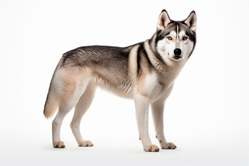 Siberian Husky right side view portrait. Adorable canine studio photography.