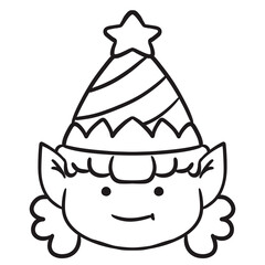 Christmas girl elf happy face outline