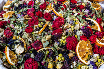 flowers and fruits loose tea dry texture or background