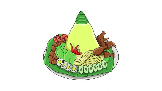 Animation forms a typical Indonesian tumpeng rice icon