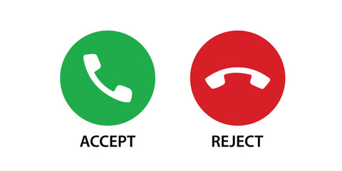 the telephone signal rings. the green button picks up the call and the red button rejects the call