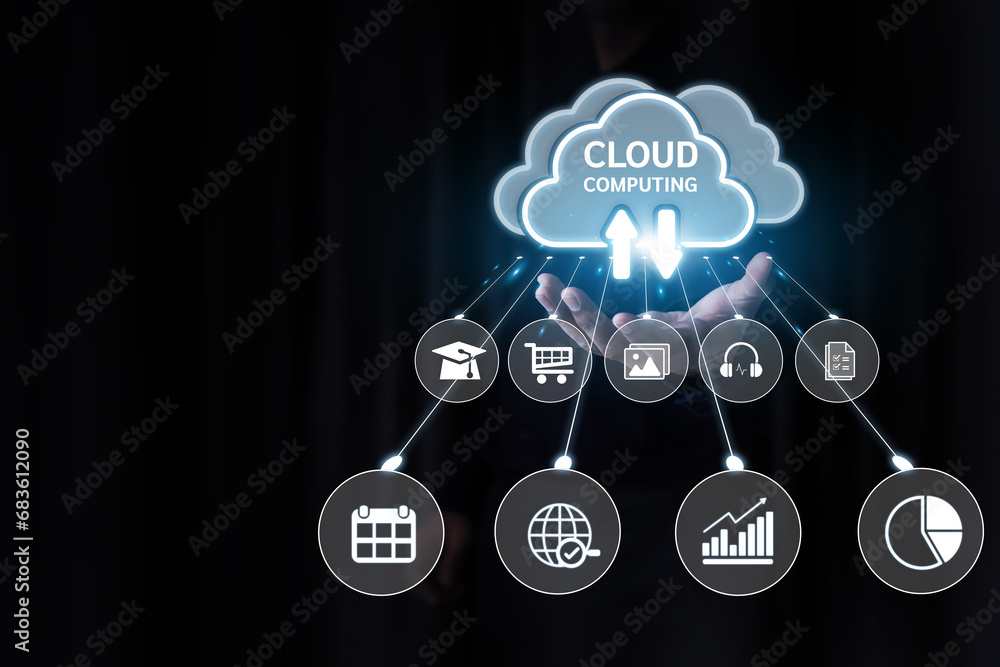 Poster database storage cloud technology file data transfer sharing, cyber, big data information for financ