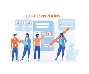  Tiny Employer Characters Reading Personnel Resume, Applicants Searching Job Learning Offers in Internet Resource.  flat vector modern illustration 