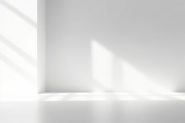 Blurred abstract white studio background for product presentation. Empty room with shadows of window. Display product, Generative AI 