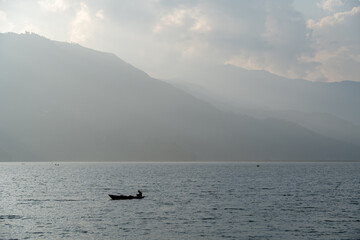 Fototapeta premium Person Boating on Fewa Lake
