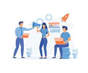  Marketing team. Professional marketers service, advertising business, worldwide networking icons set.  flat vector modern illustration 