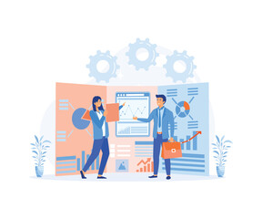 vector illustration of business, office workers are studying the infographic, the analysis. flat vector modern illustration 