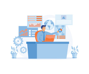 vector illustration of business, office workers are studying the infographic. flat vector modern illustration 