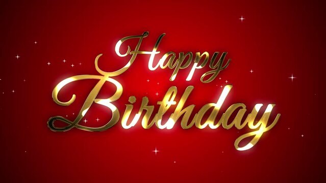 happy birthday gold animated text, animated birthday greetings, gold, red background with sparkling gold