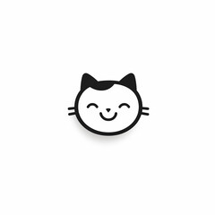 Minimalist Smiling Cat Face Icon or Logo on a White Background