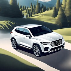White, realistic vector car SUV with an isometric view that makes use of an autotracing technology.